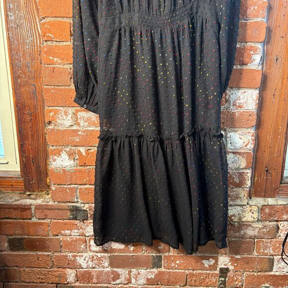 Anthropologie Audrey Clip Dot Black Rainbow Flecked Shirtdress 8 No Slip Sheer - Picture 12 of 13